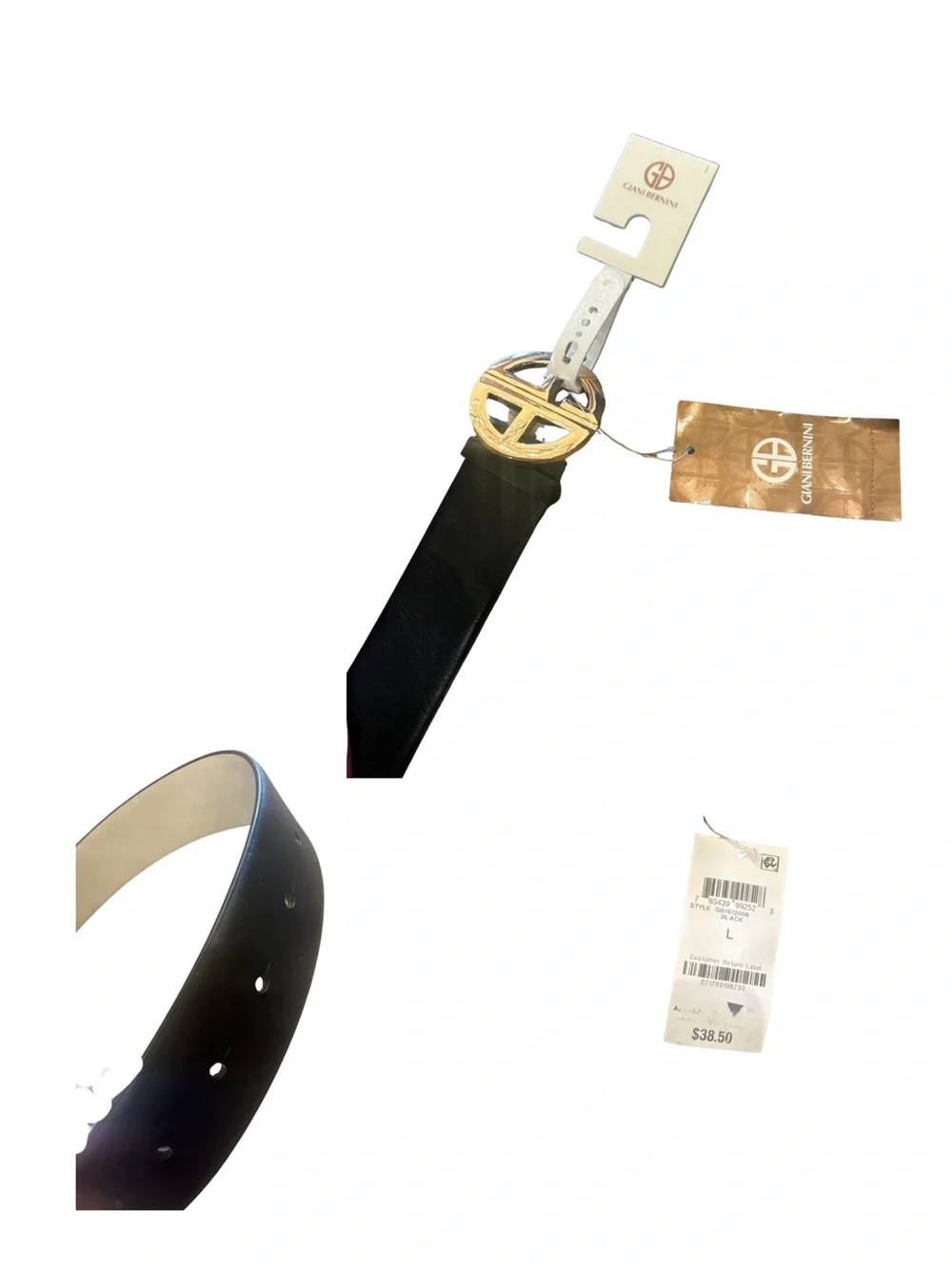 Giani Bernini NWT $39/29 Women's Signature-Buckle Panel Belt Black Gold L NOW
